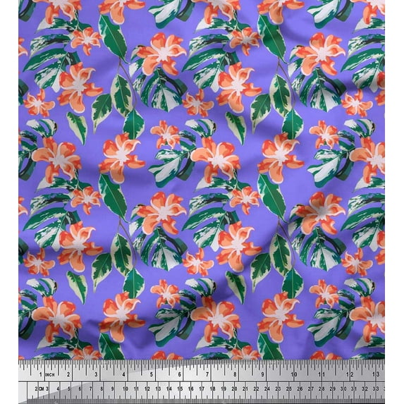 Soimoi Cotton Poplin Fabric Floral,Palm & Monstera Leaves Fabric Prints By Yard 56 Inch Wide