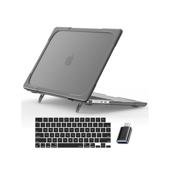 MacBook Air 15 inch Case 2023 Release A2941 M2 Chip with Liquid Retina Display Touch ID, Heavy Duty Hard Shell Dual Layer Protective Cover with Fold Kickstand & Keyboard Cover, Type C Adapter