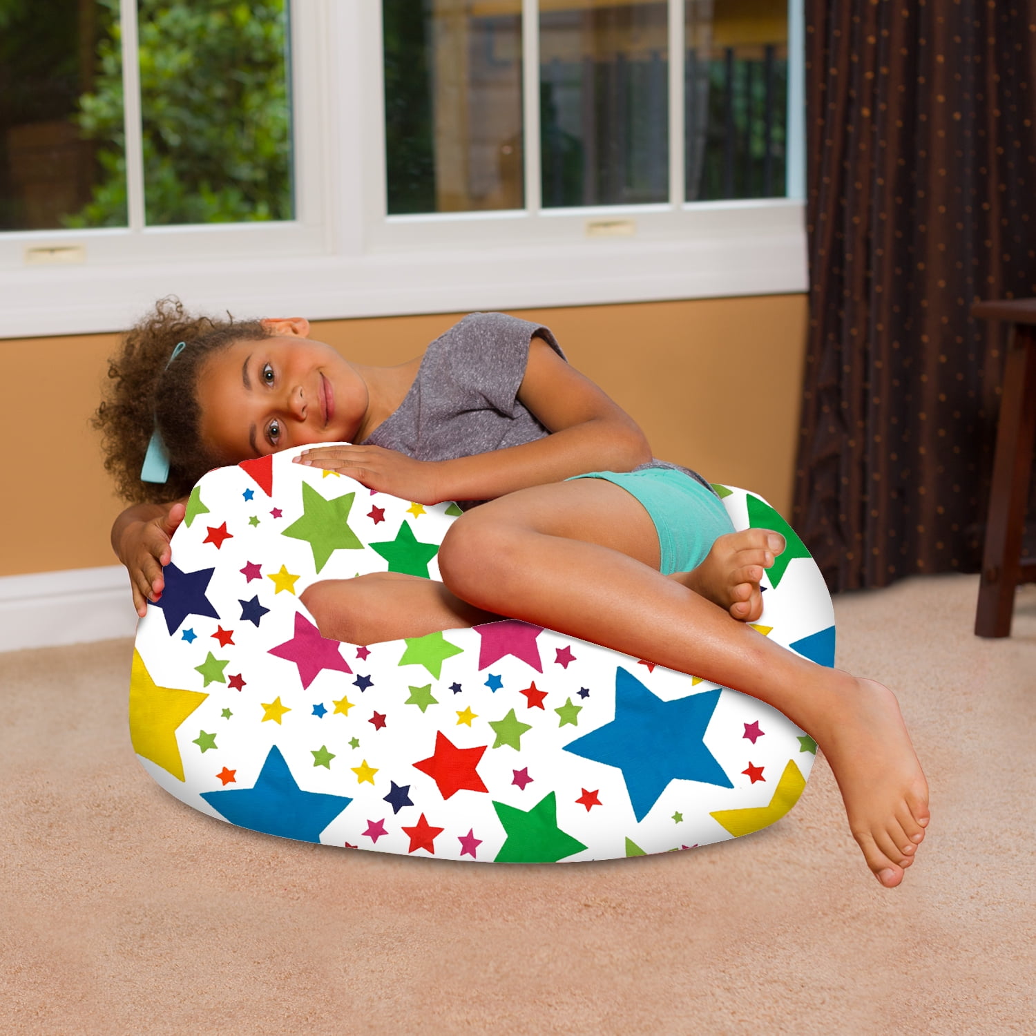 Posh Creations Bean Bag Chair, Soft Lounger, for Kids, Canvas, 2 ft, Color Stars on White