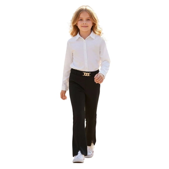 HCYSFG Girls Back To School Flare Pants Elastic Waist Slim Fit Full Length Split Hem School Uniform Leggings Classroom Bottoms