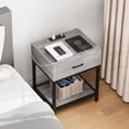 thumbnail image 6 of Set of 2 Grey Nightstands with Charging Station End Side Table with Storage Drawer and Shelf, Modern Night Stand Bedside Table for Bedroom Living Room, Nursery, Dorm, 6 of 8