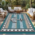 thumbnail image 2 of Blue Beige Anchor Outdoor Rug for Patio/Deck/Porch, Non-Slip Large Area Rug 5 x 7 Ft, Nautical Summer Beach Coastal Ocean Indoor Outdoor Rugs Washable Area Rugs, Reversible Camping Rug Carpet Runner, 2 of 8