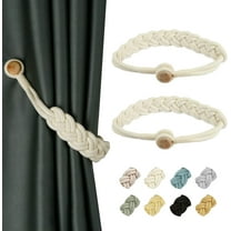 BEL AVENIR 2 Pack Magnetic Curtain Tieback Handmade Cotton Rope Holdbacks Drapes White