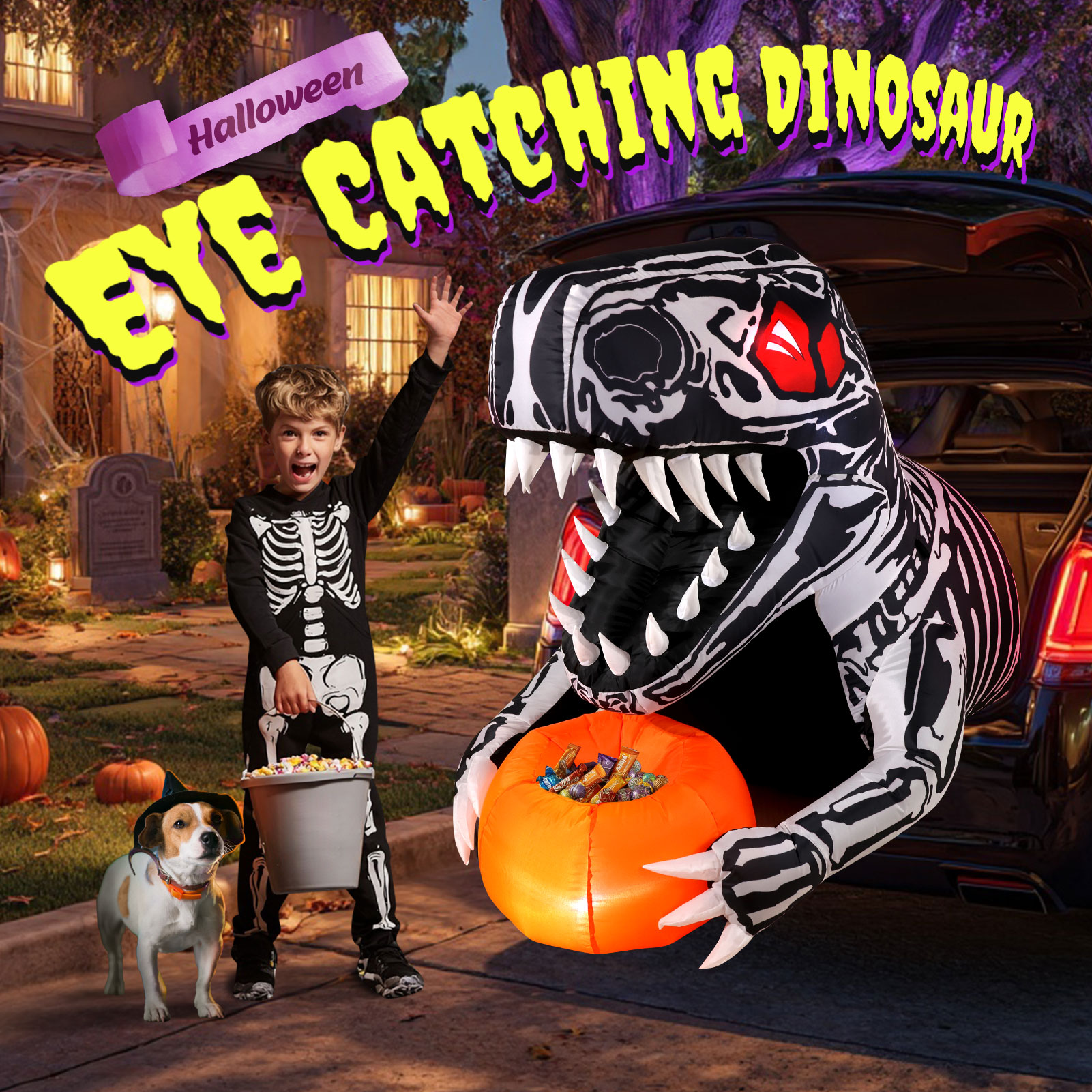 Ayieyill 3.6 Ft Halloween Inflatable Skeleton Dinosaur photo 5