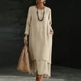 thumbnail image 6 of Efsteb Dresses for Women Solid Color Round Neck 3/4 Sleeve Casual Dress with Asymmetric Layered Hem and Pockets Loose Fit A-Line Dress (Khaki,M), 6 of 8