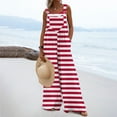 thumbnail image 2 of BLVB Women Overalls Sleeveless Striped Jumpsuits Wide Leg Bib Pants Rompers Summer Beach Outfits with Pockets, 2 of 7