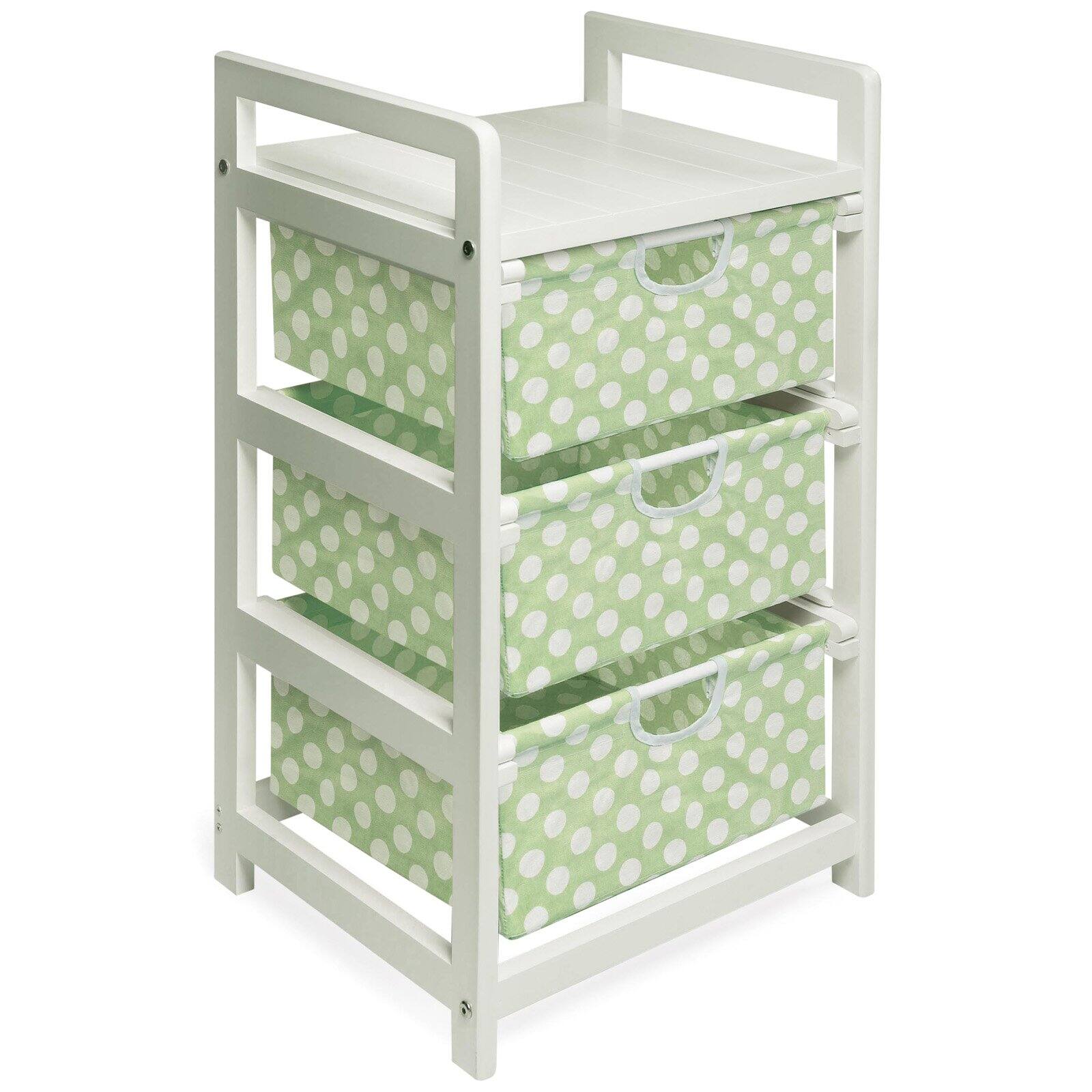 Badger Basket White 3Drawer Hamper/Storage Unit, Sage Polka Dots