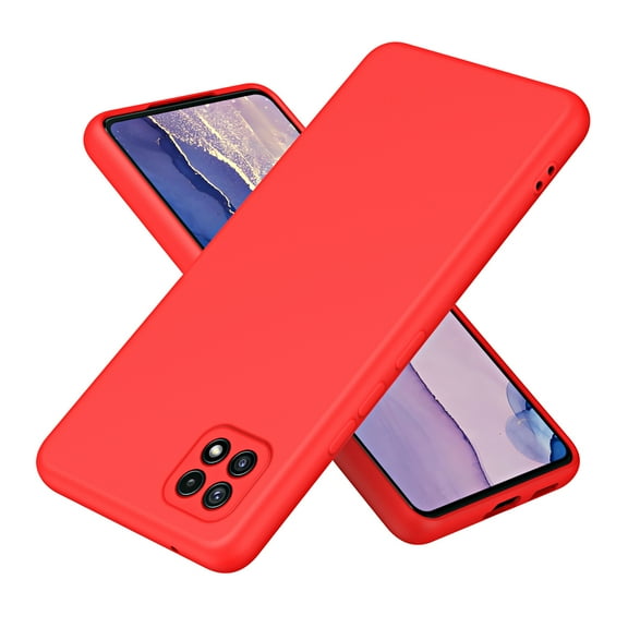 Feishell Compatible with Samsung Galaxy A22 5G Liquid Silicone Case with Microfiber Cloth Lining Cushion Shockproof Lightweight Ultra Thin Soft Flexible Rubber Anti-Scratch Phone Case,Red