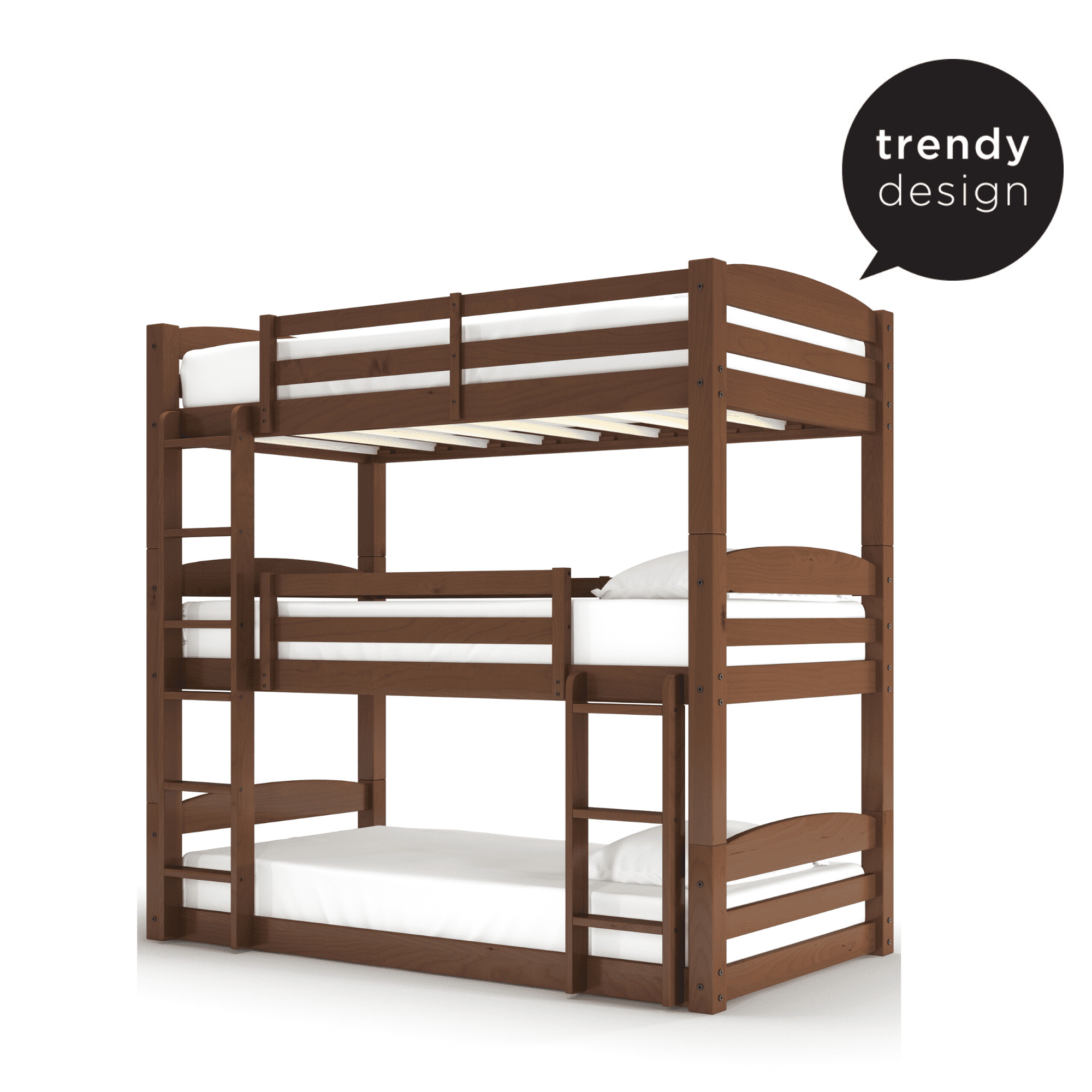 Better Homes & Gardens Tristan Kids' Convertible Triple Bunk Bed, Twin Over Twin Over Twin, Mocha