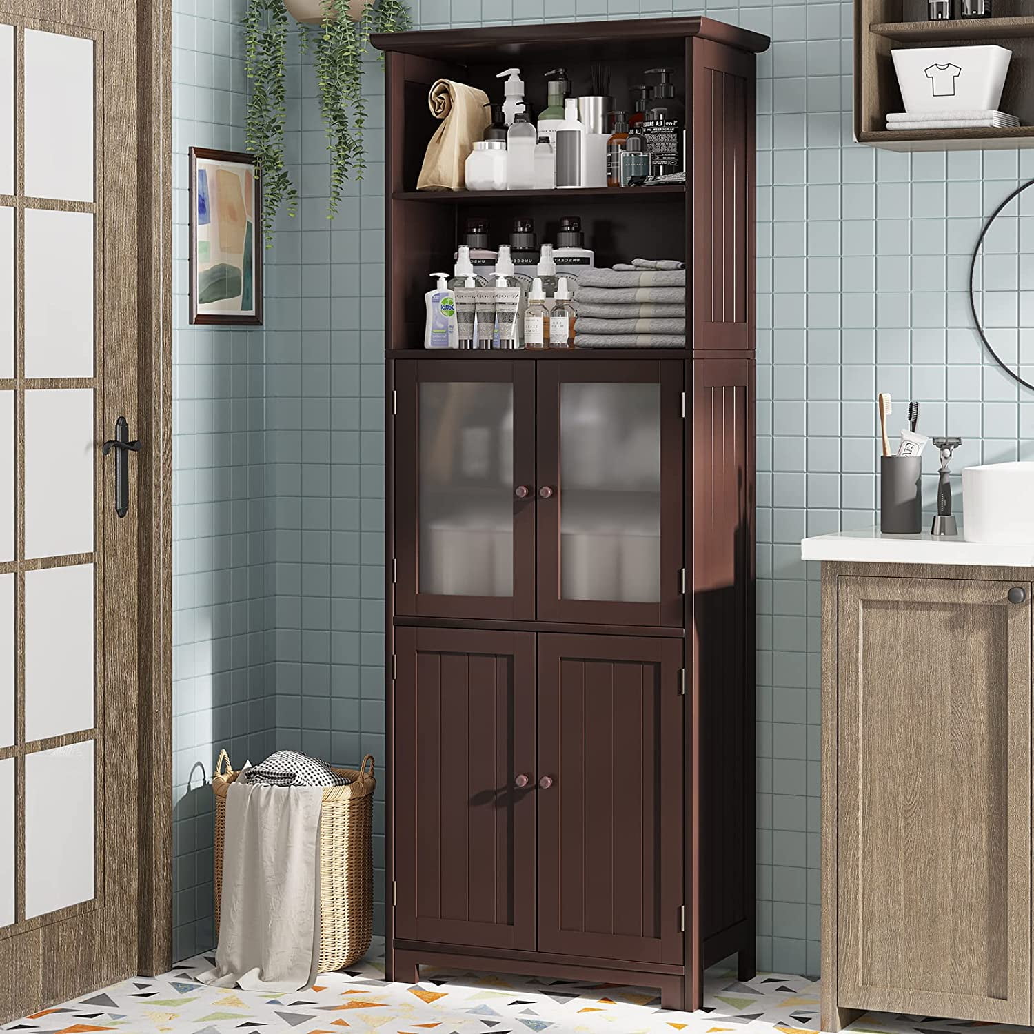Bathroom with Glass Door & Adjustable Shelves, Freestanding