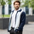 thumbnail image 3 of Smawell Men Striped Cardigan, Lapel Collar Button‑Up Knit Sweater, Vintage Vertical Stripe Long Sleeve Polo Knit Jacket For Men Daily Casual Outdoor Streetwear, 3 of 5