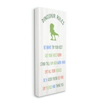 Stupell Industries Dinosaur Rules Listed Kids T-Rex Green Reptile Inspirational Painting Gallery Wrapped Canvas Print Wall Art, 20 x 48