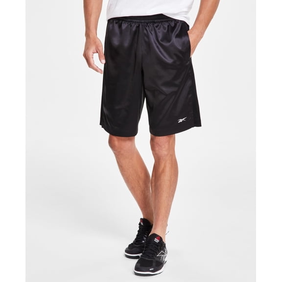 Reebok Men's Regular Fit Mesh Panel Satin Basketball Shorts Black Small