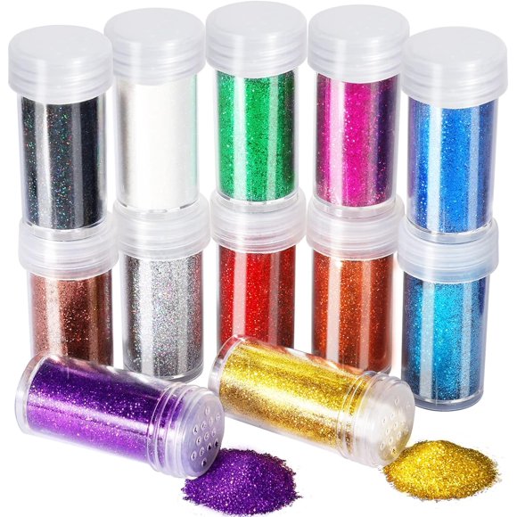 12 Pcs Paillettes Fines, 12 Couleurs 10 g Ensemble de Pots à Secouer Pailletés, Poudre de Paillettes Extra Fines pour Arts, Bricolage, Peinture, Décoration, Maquillage Corps Visage, Nail Art, Pigment