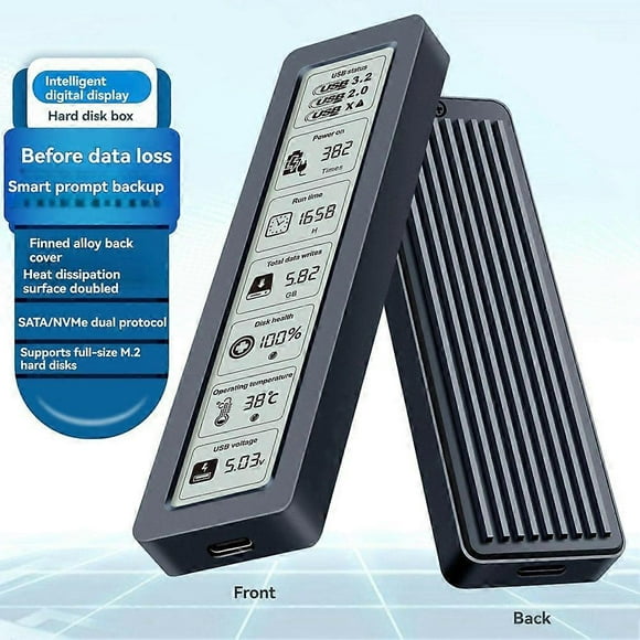 M. 2 NVME/NGFF SATA SSD Enclosure with Display Screen Intelligent Digital Health Detection USB3.2 Gen2 Type-C 10Gbps