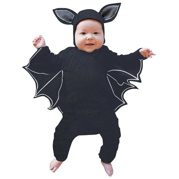 WERYOUNG Girls Boys Onesie Fashion Long Sleeve Hooded Bat Halloween Jumpsuit Sweet Indoor One-Pieces,Dark Gray,18-24 Months