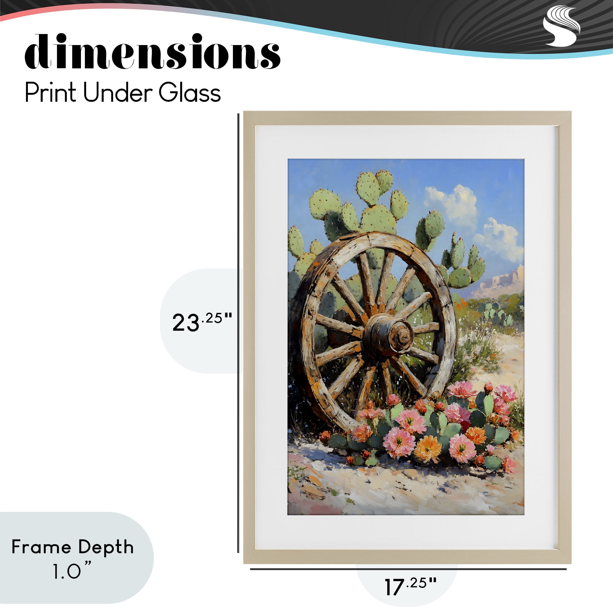 Stupell Industries Wagon Wheel Among Cactus Birch Framed Print Under Glass, design by Franklyn Gregory