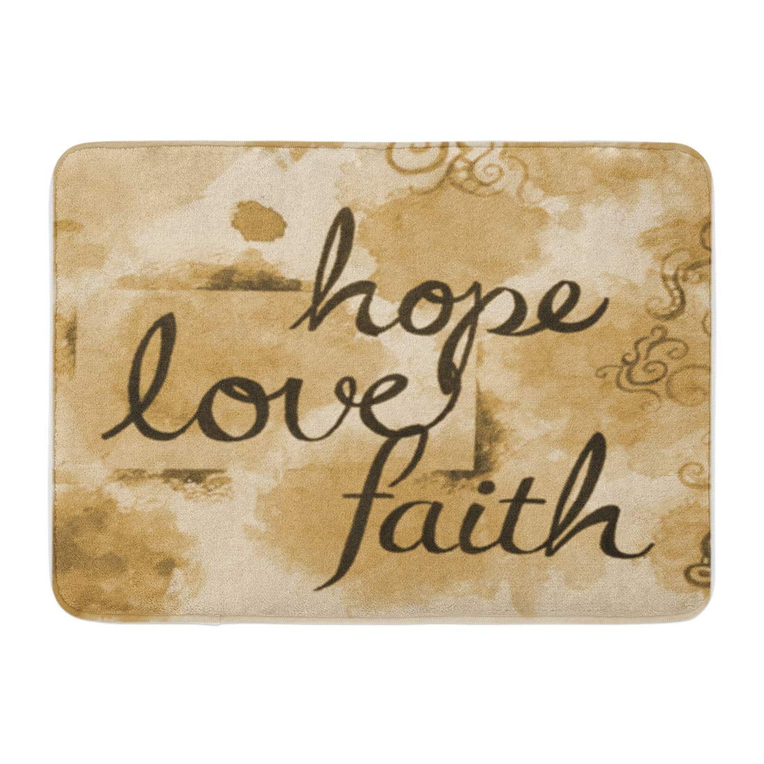 LADDKE Brown Sepia Watercolor Message of Faith Hope and Love Doormat