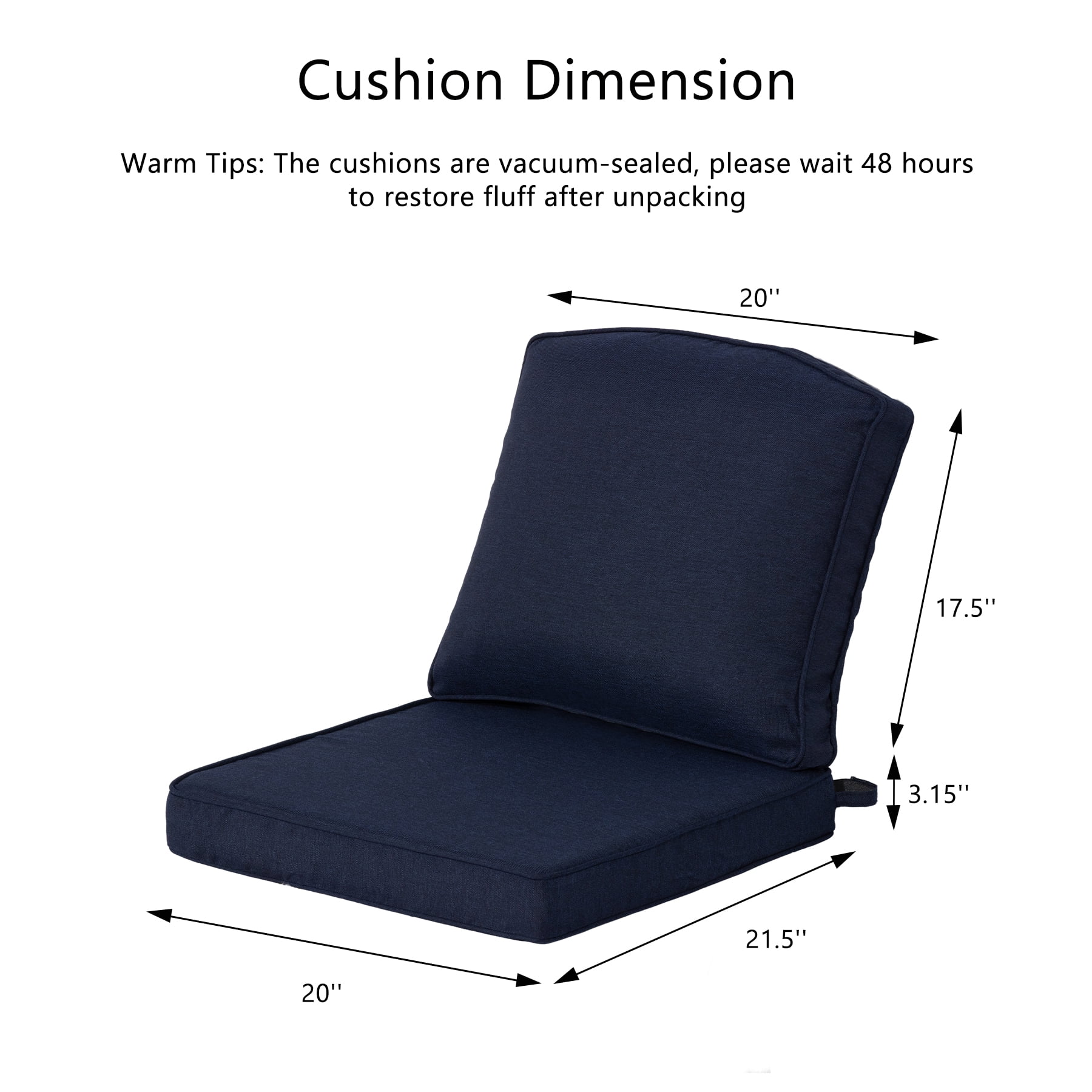 Goodgoods 20" x 21.5" Indoor & Outdoor Deep Seat Chair Cushions with Fasteners, Water & Fade Resistant, Midnight