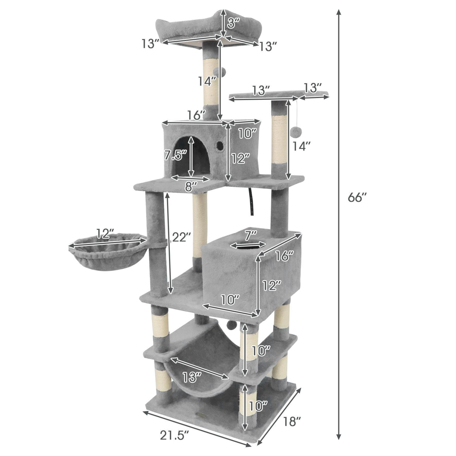 Barara King 66 Inch Tall Multi-Level Cat Tower, Cat Tree with 2 Condos Sisal Scratching Posts, Modern Cat Tower Tree for Indoor Cats, Light Gray