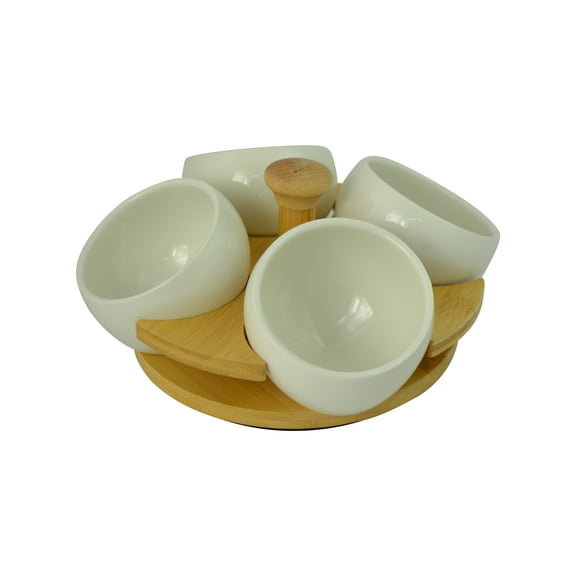 Threestar Whiteware Ceramic Dip Bowls on Lazy Susan