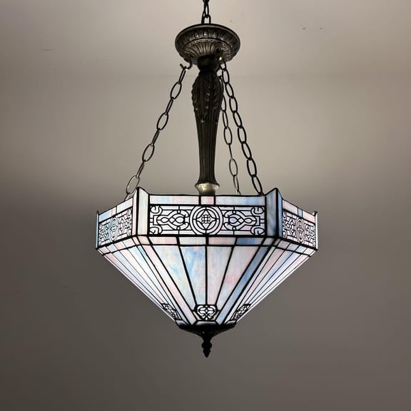 Sky Color Stained Glass Pendant Lights Ceiling Lights Hexagon LED Bulbs Included for Dining Room Living Room Bedroom 16"W*16"D*60"H