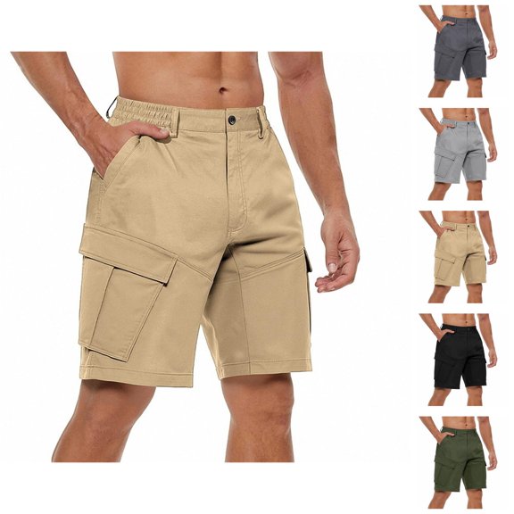 Cargo Shorts for Men Summer Casual Elastic Waist Straight Leg Knee Length Hiking Work Shorts with Pockets