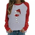 thumbnail image 2 of Qertyioot Hauts de Mode pour Femmes Printemps Patchwork Noël Manches Imprimées Col Rond T-Shirt Décontracté, 2 of 7