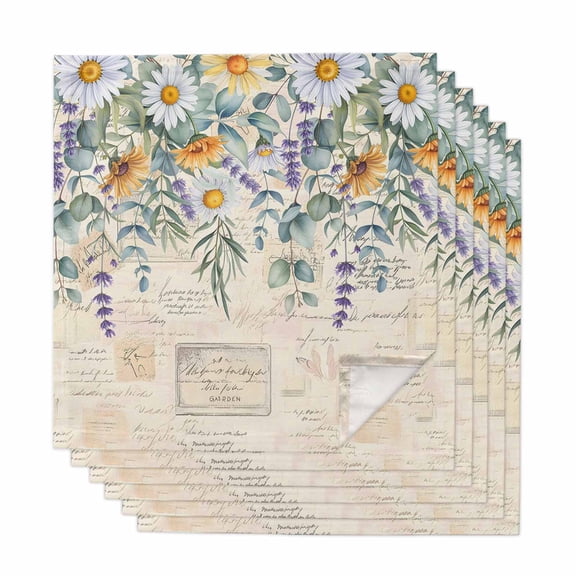 Cloth Napkins Set of 6 - 20x20 Inches, Floral Eucalyptus Leaves Washable Reusable Table Napkins, Daisy Summer Botanical Vintage Soft & Absortbent Dining Napkin for Party Wedding Hotel Restaurant