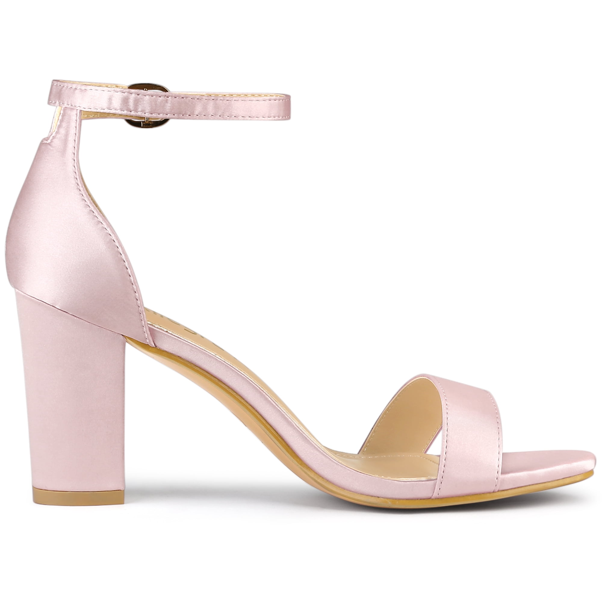 DARING DIVA Women's Satin Ankle Strap Chunky Heels Pink 8