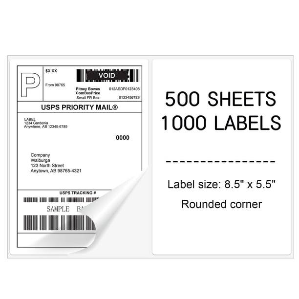 KKBESTPACK Half Sheet Shipping Labels - Laser & Inkjet Compatible, Self