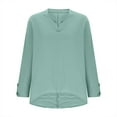 thumbnail image 4 of Womens Cotton Linen Blouse Fashion V-Neck Shirts Oversized Asymmetric Rolled Sleeve Button Pullover Tops Casual Gauze Beach Clothes 2025, 4 of 6