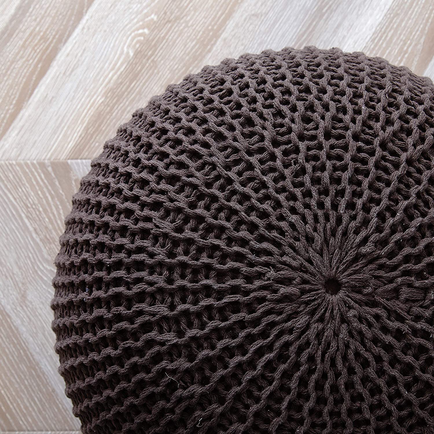 Urban Shop Brown Cotton Round Pouf