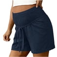 thumbnail image 4 of qelini Stretch Maternity Shorts Plus Size High Rise Smocked Soft Imitation Linen Cotton Belly Support Pants, 4 of 9
