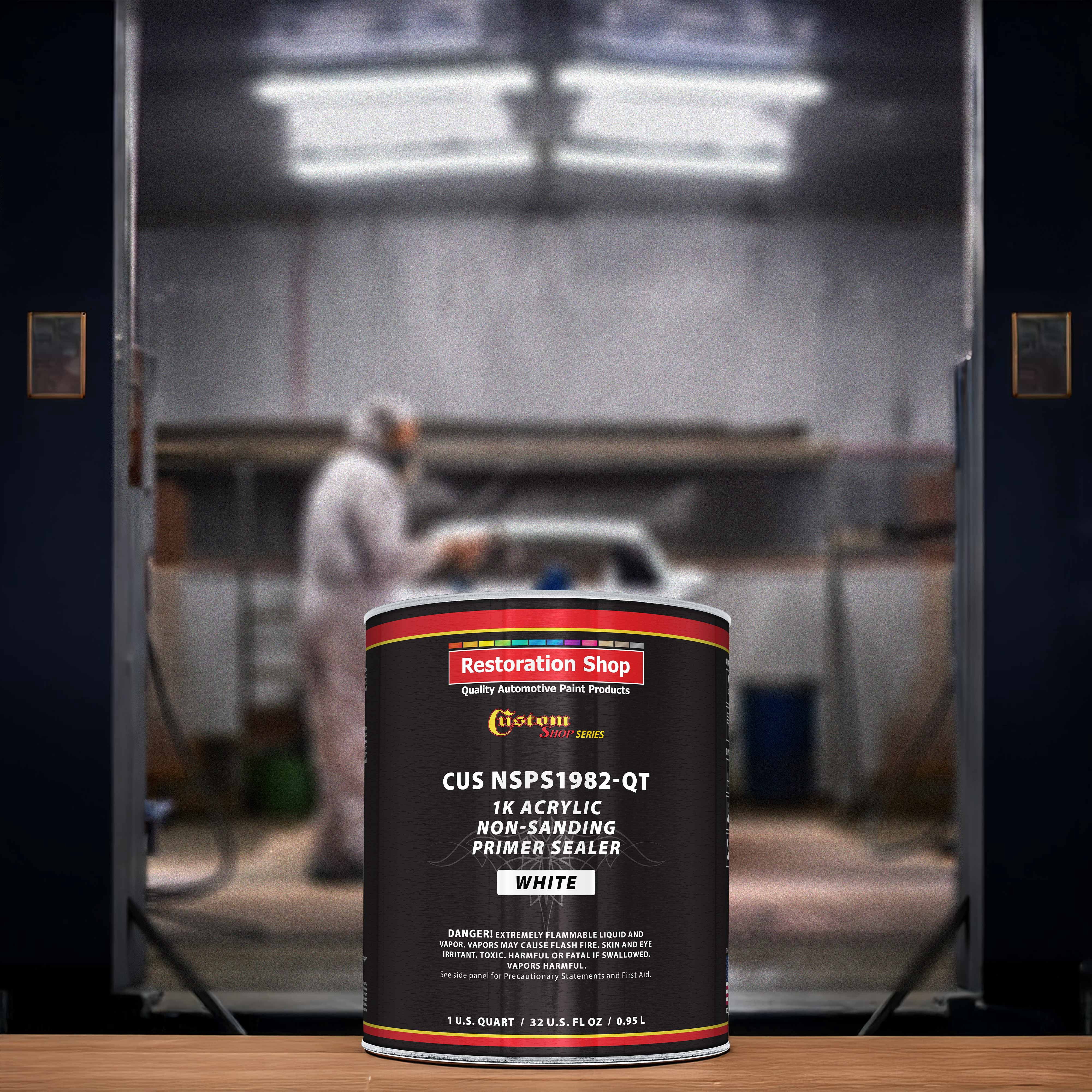 Custom Shop Premium 1K Acrylic Non-Sanding Primer Sealer Paint, Color White, 1 Quart - Fast Drying, Ready-To-Spray, Apply Over Automotive Primer Surfacers, Sanded Finishes - Topcoat Urethane, Enamel
