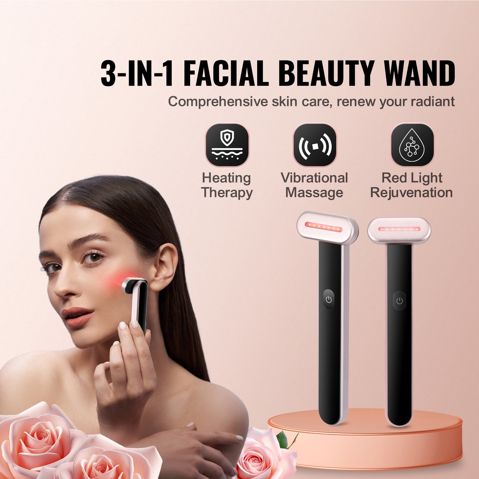 Dr.pedi Red Light Therapy Wand For Face, 7Color LED Facial Wand Red Light Therapy Device With Heatig Therapy Microcurrent Vibrating Massage, Portable LED Beauty Wand For Face, Neck