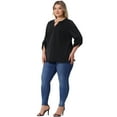 thumbnail image 3 of DARING DIVA Women's Plus V Neck Long Sleeve Rolled Up Sleeve Blouse 1X Black, 3 of 6