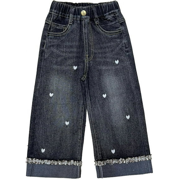 Peacolate 2-8Years Little Girls Spring Autumn Winter Black Embroidered Jeans Pants for Kid,Heart,3-4Years