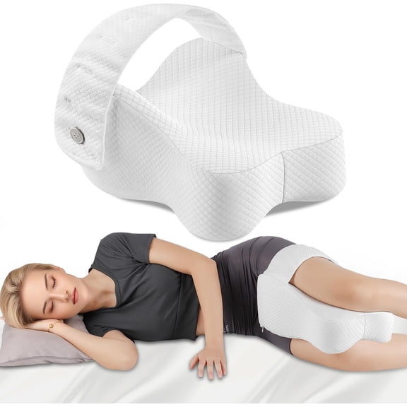 Knee Pillow for Side Sleepers, Memory Foam Leg Pillow with Strap for Hip Support