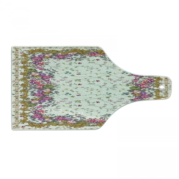 Oriental Cutting Board, Botanical Nature Artsy with Flourish Field of Soft Spring Flowers, Decorative Tempered Glass Cutting and Serving Board, in 3 Sizes, by Ambesonne