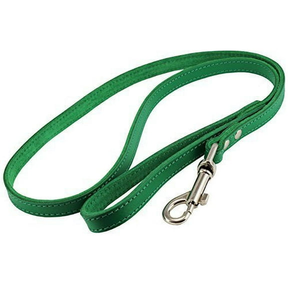 Genuine Leather Dog Leash 4-Feet Wide Green (Large: 5/8” Wide)