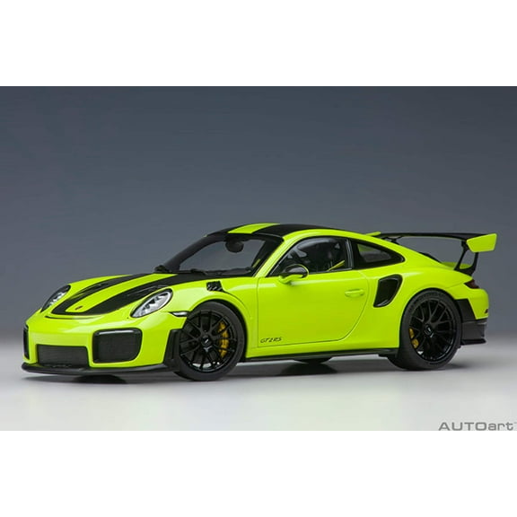 Porsche 911 (991.2) GT2 RS Weissach Package Acid Green with Carbon Stripes 1/18 Model Car by Autoart