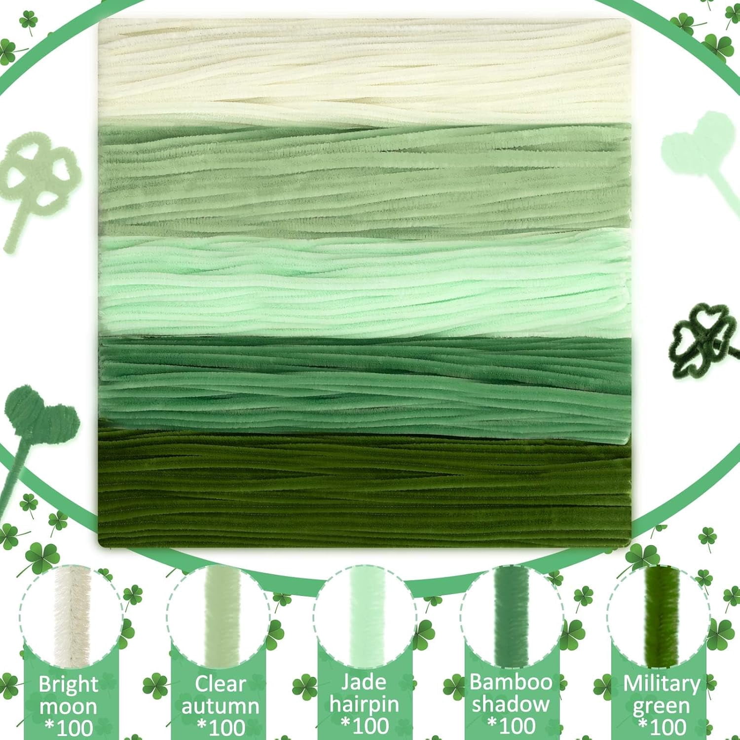 EP 500 Pieces Pipe Cleaners Chenille Stems for Flowers Craft Supplies Bulk Fluffy Fuzzy Sticks for DIY Art Projects Creative Gift Wrapping Party Decorations(Boho Green,12 Inch)