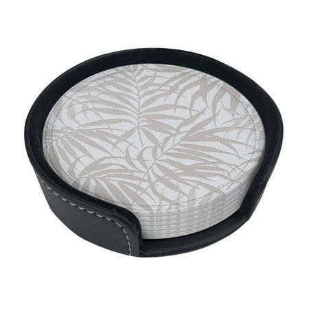 

Drink Coasters With Holder Set Of 6 Absorbent Kitchen Pu Leather Coaster Floral Round Mug Mat Protect Furniture From Scratched