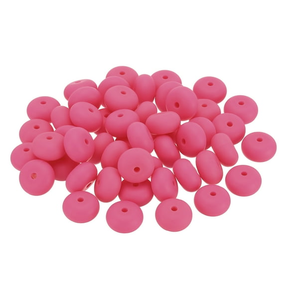 14mm Silicone Beads, 50PCS Silicone Beads Bulk Abacus Spacer Beads Lentil Focal Cute for Pens Keychain, Dark Pink