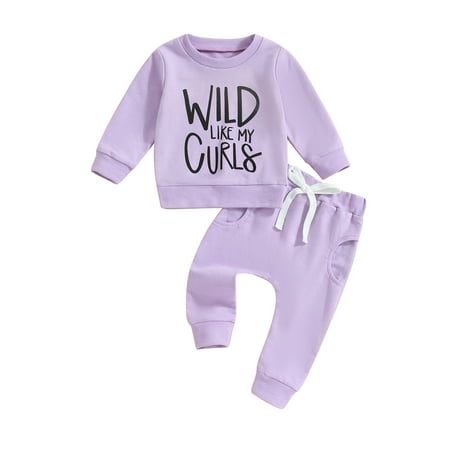 

Jxzom Toddler Baby Girl Clothes Wild Like My Curls Pullover Sweatshirt Solid Long Pants 6M 12M 18M 2T 3T Fall Winter Outfit