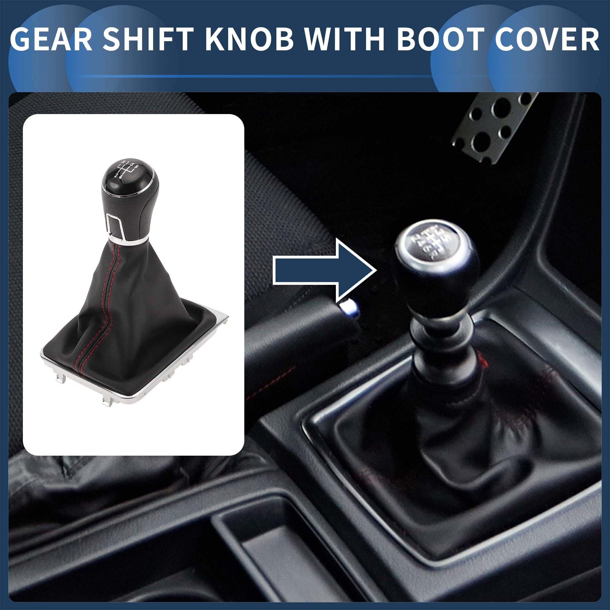 Unique Bargains 5 Speed Manual Gear Shift Knob with Cover, Gearbox Stick Shifter Lever Knob No.3AA711113A for VW Passat 2013-2021 Plastic Faux Leather Black Red, 1 Pc