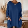 thumbnail image 2 of Women's Casual Long Sleeve Round Neck Loose Fit Tops Shirts Blouses Solid Color Pocketed for Daily Wear Work Office Fashion Essential Gift | Sopatenor,Navy XL, 2 of 9