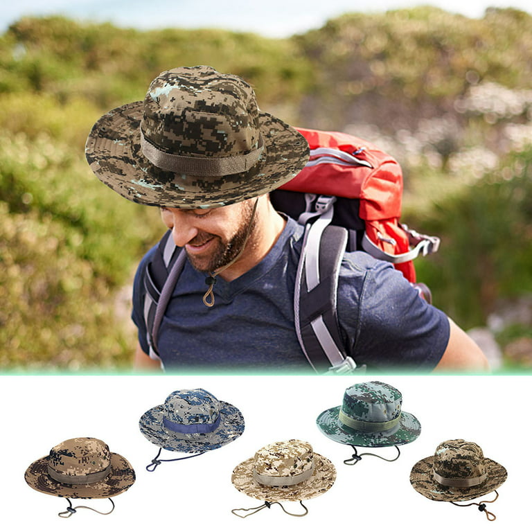 EINCcm Hats for Men Unisex Round Camouflage Cap Summer Sun Hat Bucket Hat  Cowboy Hat for Outdoor Fishing Hiking Climbing Breathable Windproof UV  Protection, Green 