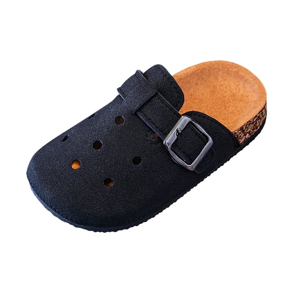 IUJSOY Kids Suede Clogs Cork Footbed Toddler Slippers Adjustable Strap Boys Girls Slip on Shoes